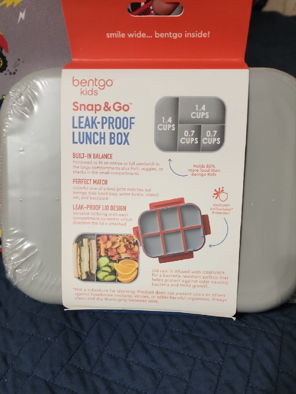 bentgo Kids Snap & Go Leak-Proof Lunch Box with Grey Monster Truck Print - Picture 2 of 6